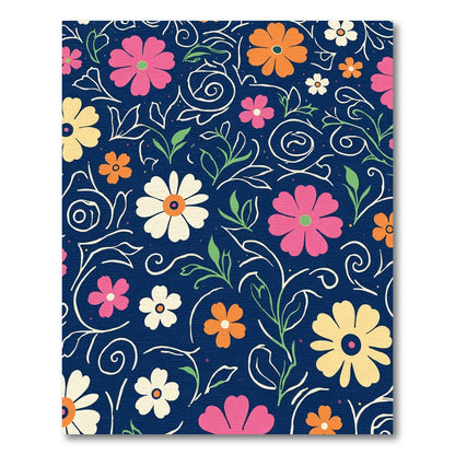 Dark Blue Floral Swirl Garden Rug