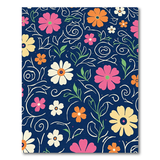 Dark Blue Floral Swirl Garden Rug
