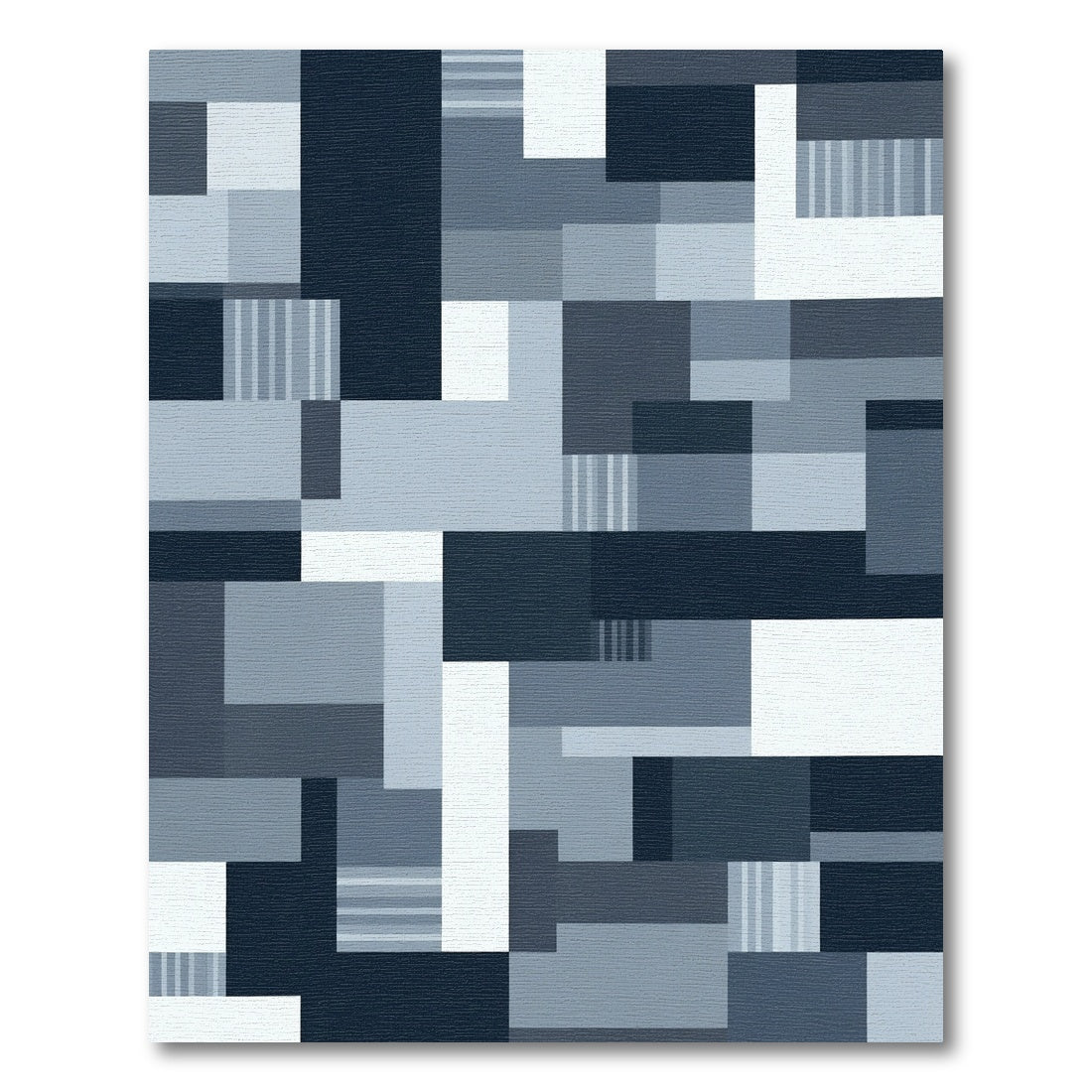 Modern Navy Blue Geometric Blocks Rug