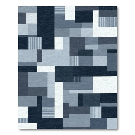 Modern Navy Blue Geometric Blocks Rug