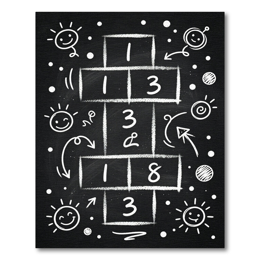 Playful Chalkboard Hopscotch Game Rug