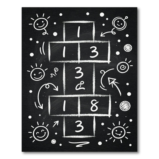Playful Chalkboard Hopscotch Game Rug