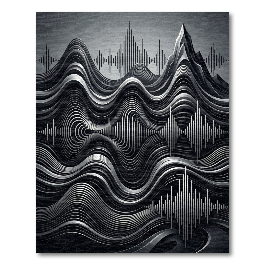 Monochromatic Abstract Soundwave Mountain Rug