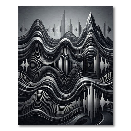 Monochromatic Abstract Soundwave Mountain Rug