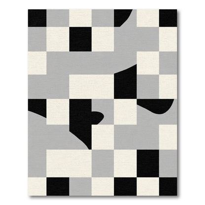 Abstract Geometric Black White Gray Composition Rug