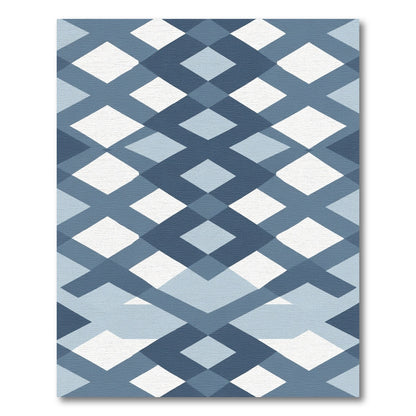 Blue Geometric Diamond Latticework Rug