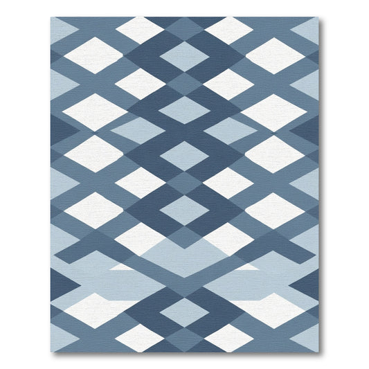 Blue Geometric Diamond Latticework Rug