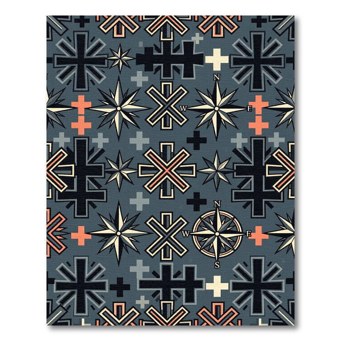 Gray Nautical Compass Star Pattern Rug