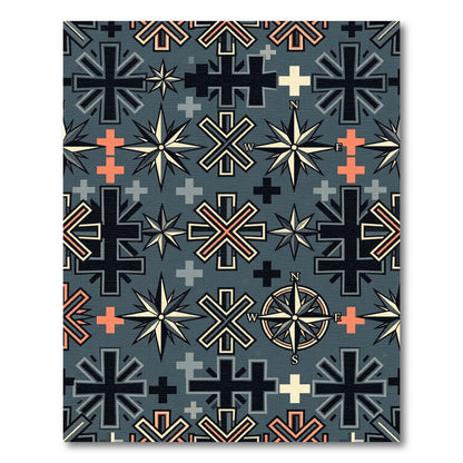 Gray Nautical Compass Star Pattern Rug