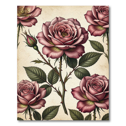 Vintage Mauve Botanical Rose Garden Rug
