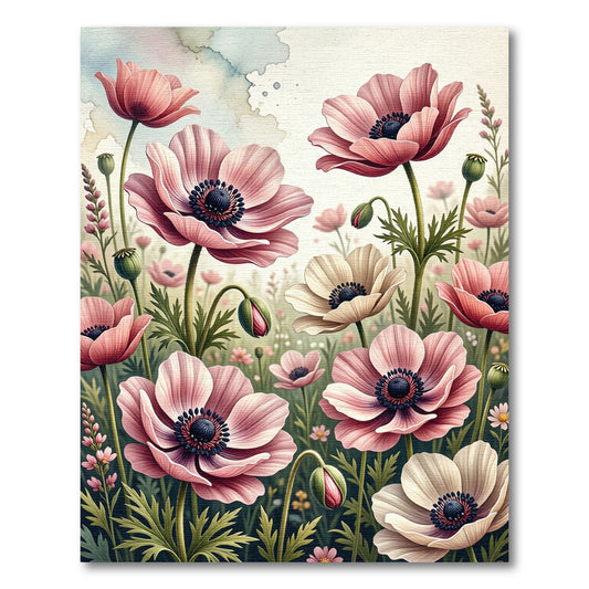 Pink Anemone Floral Watercolor Garden Rug
