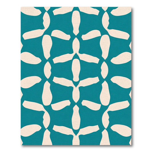 Teal and Cream Abstract Lattice Rug