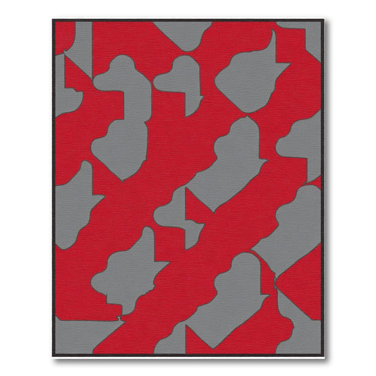 Bold Red Gray Abstract Flow Rug