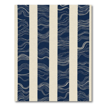 Navy Cream Abstract Wave Stripe Rug