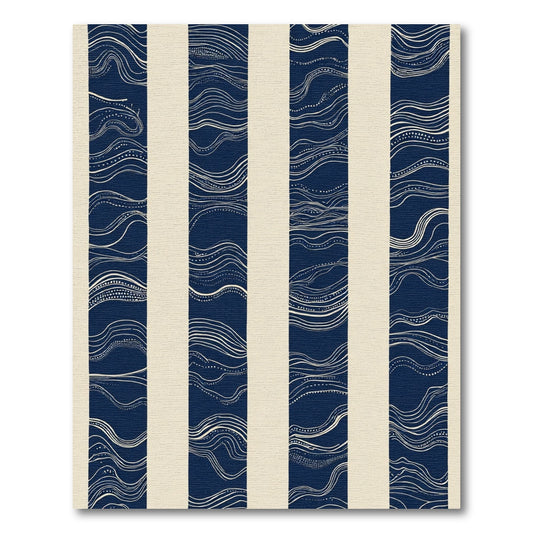 Navy Cream Abstract Wave Stripe Rug