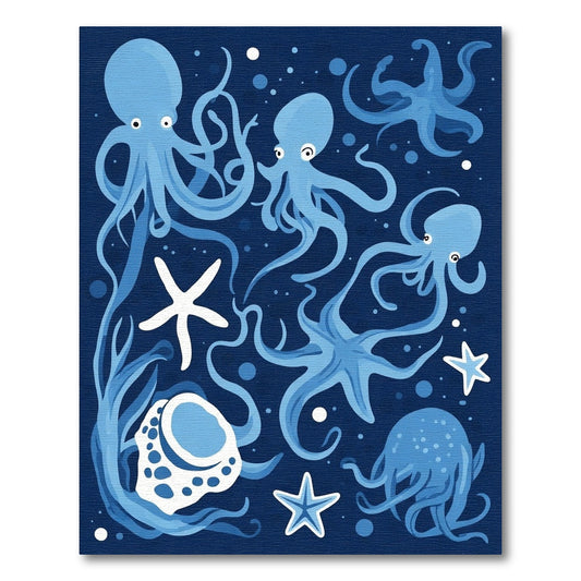 Navy Blue Octopus Sea Life Collection Rug