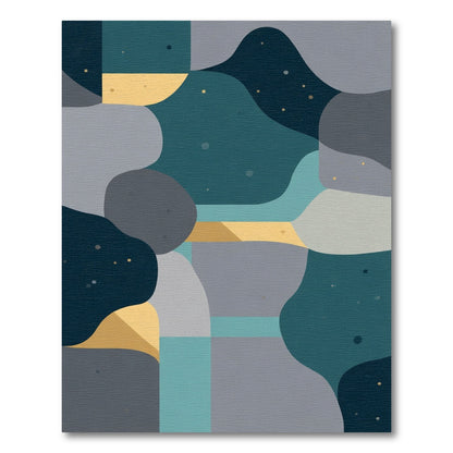 Abstract Teal Gold Gray Organic Shapes Rug
