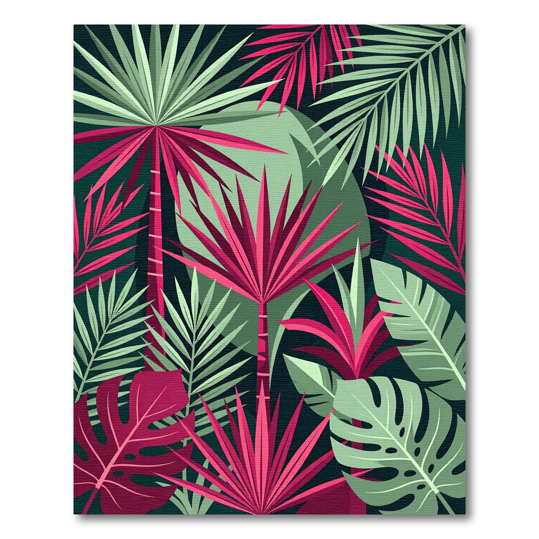 Vibrant Pink and Green Tropical Foliage Rug