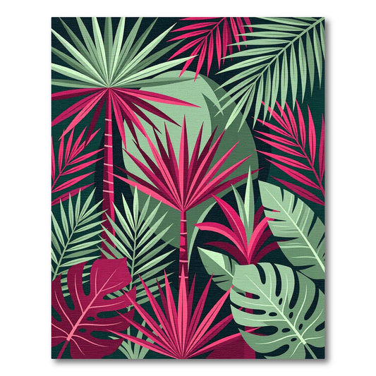 Vibrant Pink and Green Tropical Foliage Rug