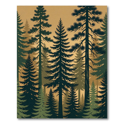 Earthy Forest Pine Silhouette Landscape Rug