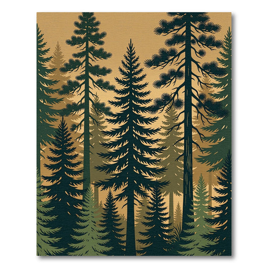 Earthy Forest Pine Silhouette Landscape Rug