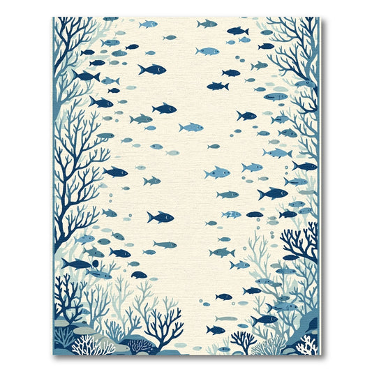 Oceanic Blue Schooling Fish Coral Reef Rug