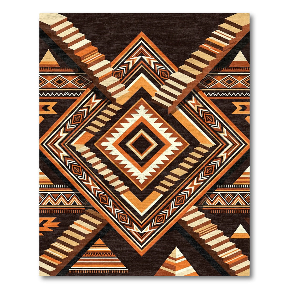 Geometric Terracotta Staircase Abstract Diamond Rug