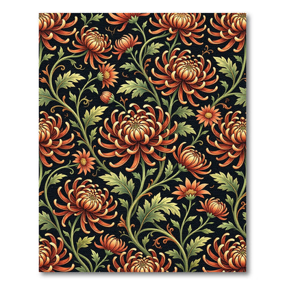 Ornate Copper Chrysanthemum Botanical Art Rug
