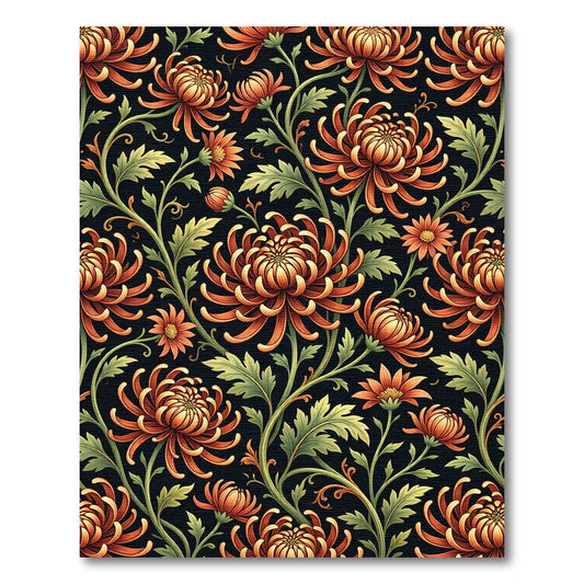 Ornate Copper Chrysanthemum Botanical Art Rug