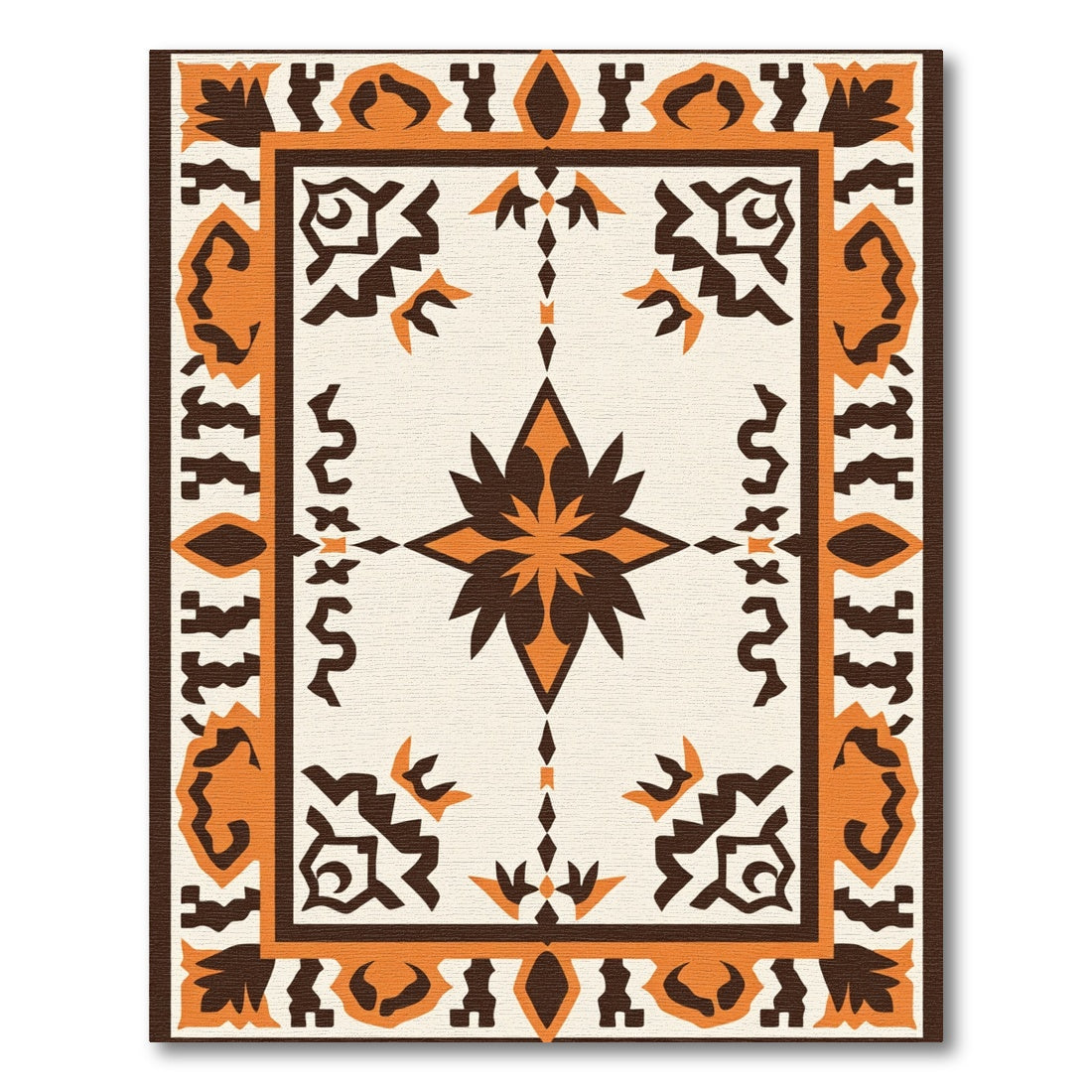 Rustic Orange Brown Geometric Star Rug