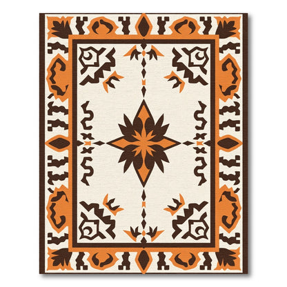 Rustic Orange Brown Geometric Star Rug
