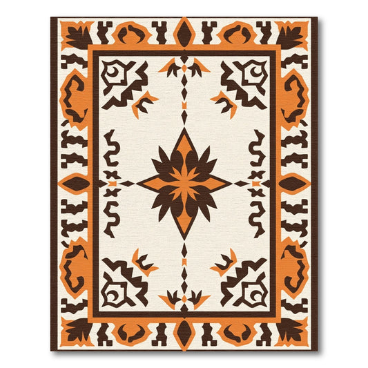 Rustic Orange Brown Geometric Star Rug
