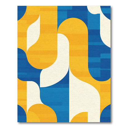 Modern Blue Yellow Abstract Swirl Rug