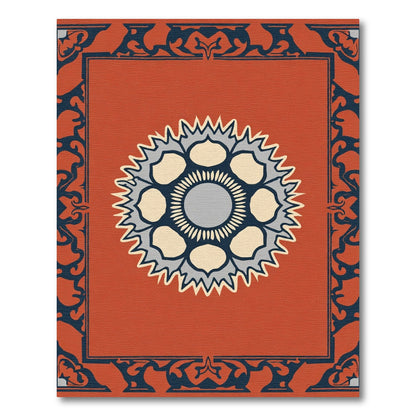 Terracotta Navy Medallion Border Rug