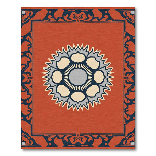 Terracotta Navy Medallion Border Rug