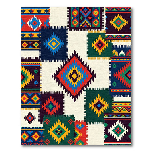 Navajo Inspired Geometric Diamond Patchwork Rug
