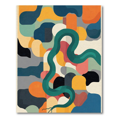 Teal Serpent Abstract Organic Forms Rug
