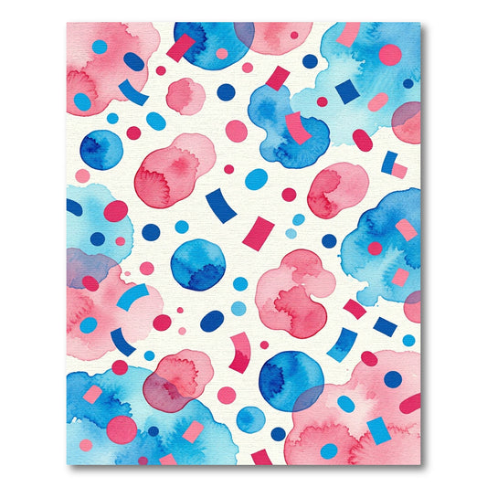 Playful Watercolor Blue and Pink Confetti Rug