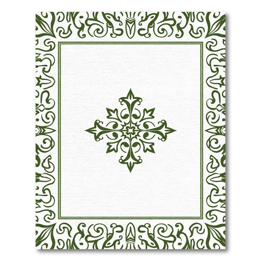Dark Green Ornate Floral Medallion Frame Rug