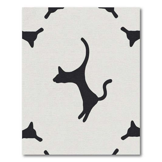 Black Silhouette Cats Repeating Fun Composition Rug