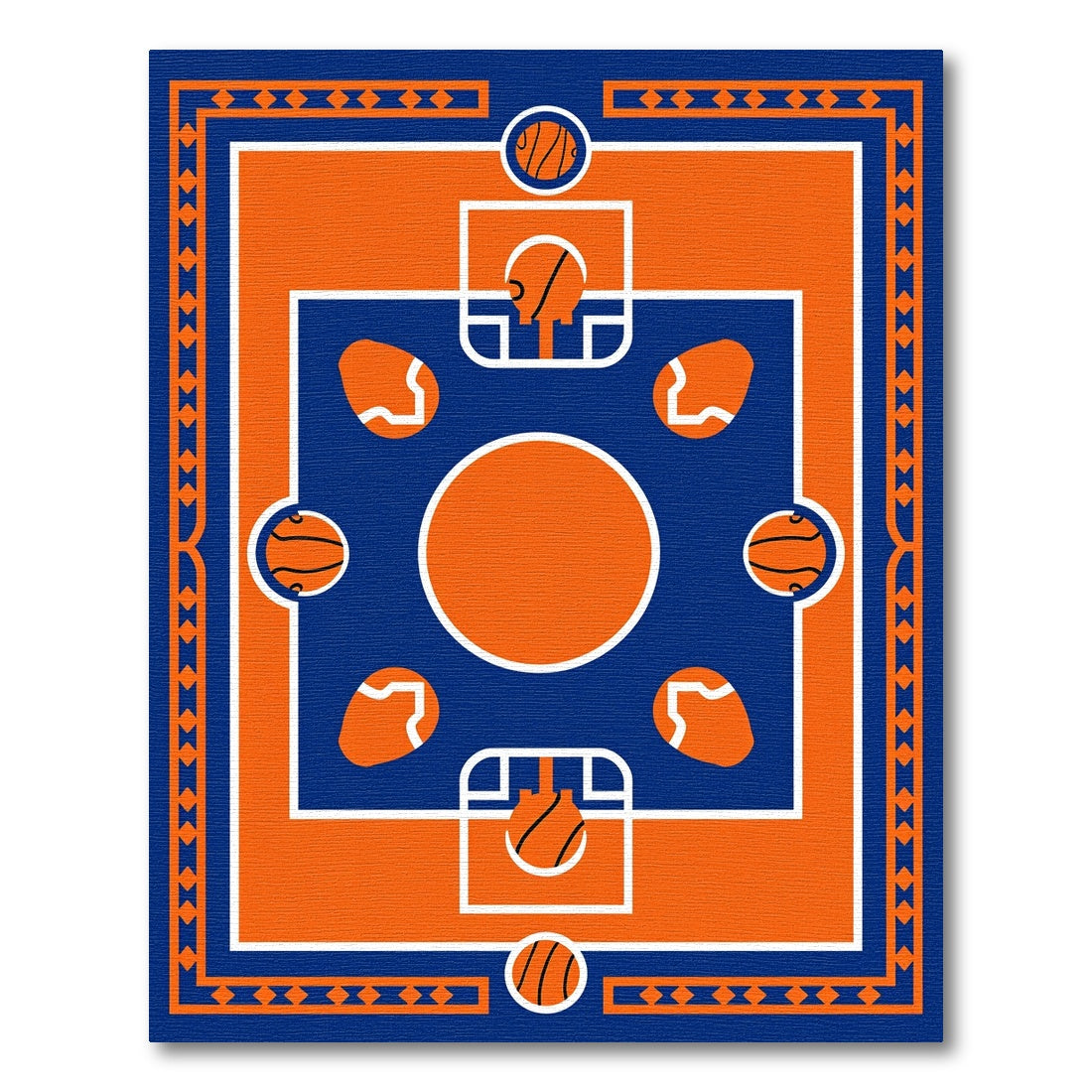 Orange Blue Basketball Court Geometric Rug