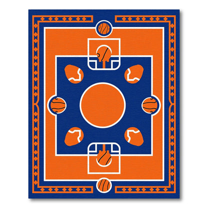 Orange Blue Basketball Court Geometric Rug