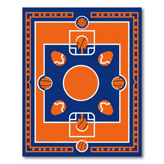 Orange Blue Basketball Court Geometric Rug