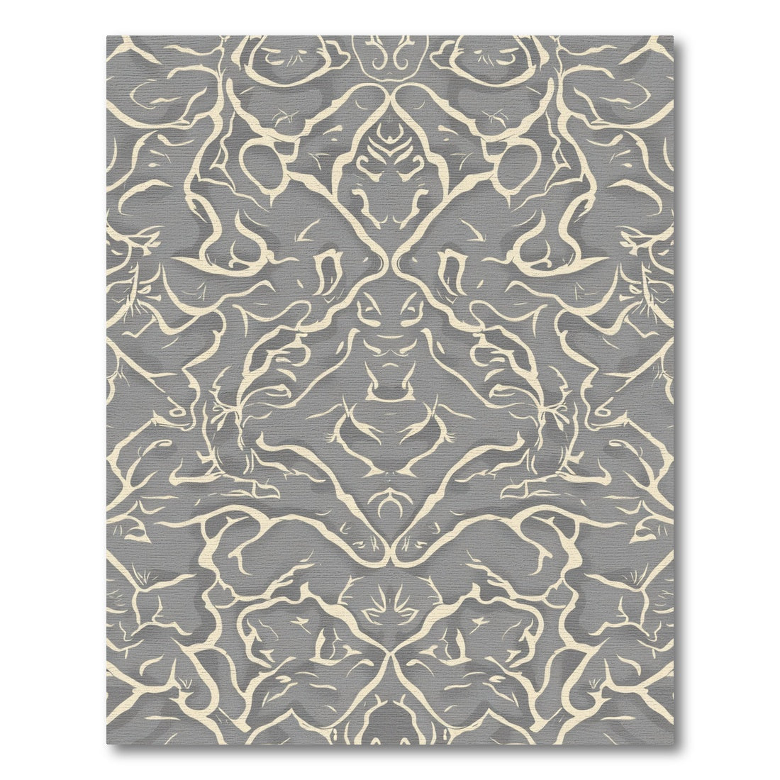 Gray Textured Scrollwork Damask Rug