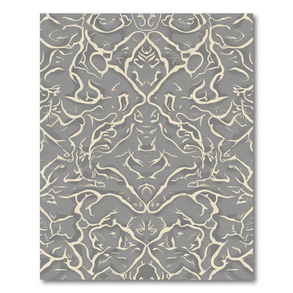 Gray Textured Scrollwork Damask Rug