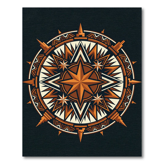 Copper Geometric Celestial Star Compass Rug