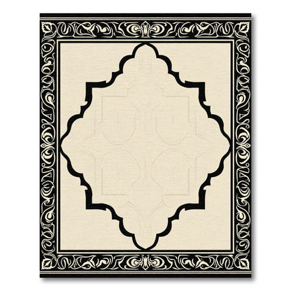 Elegant Creme Black Arabesque Frame Rug