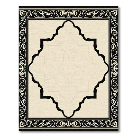 Elegant Creme Black Arabesque Frame Rug