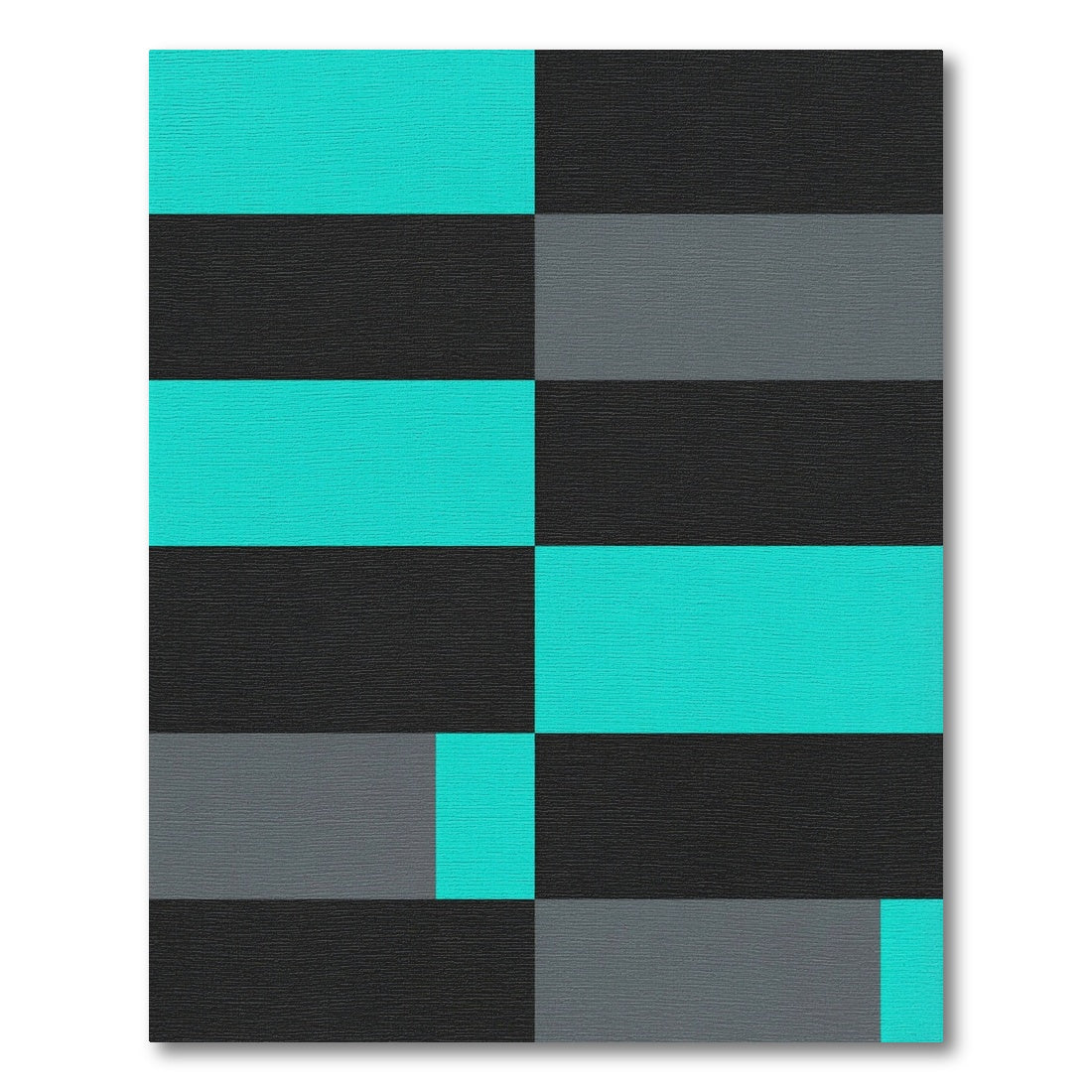 Bold Cyan and Charcoal Geometric Block Rug
