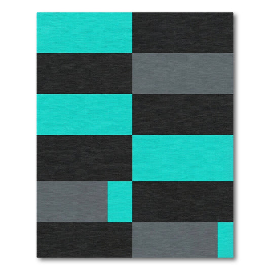 Bold Cyan and Charcoal Geometric Block Rug